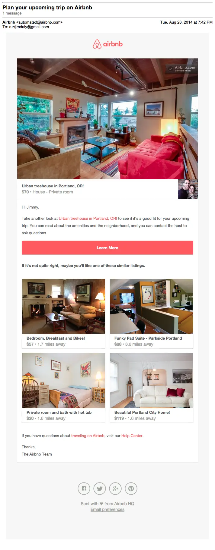 Airbnb Behavioral Email