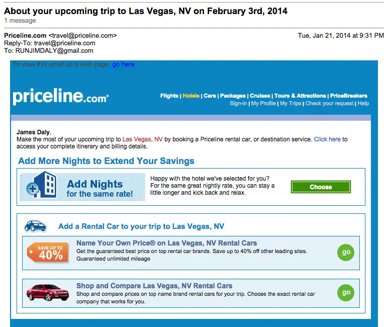 Priceline_Upsell_Email onboarding email