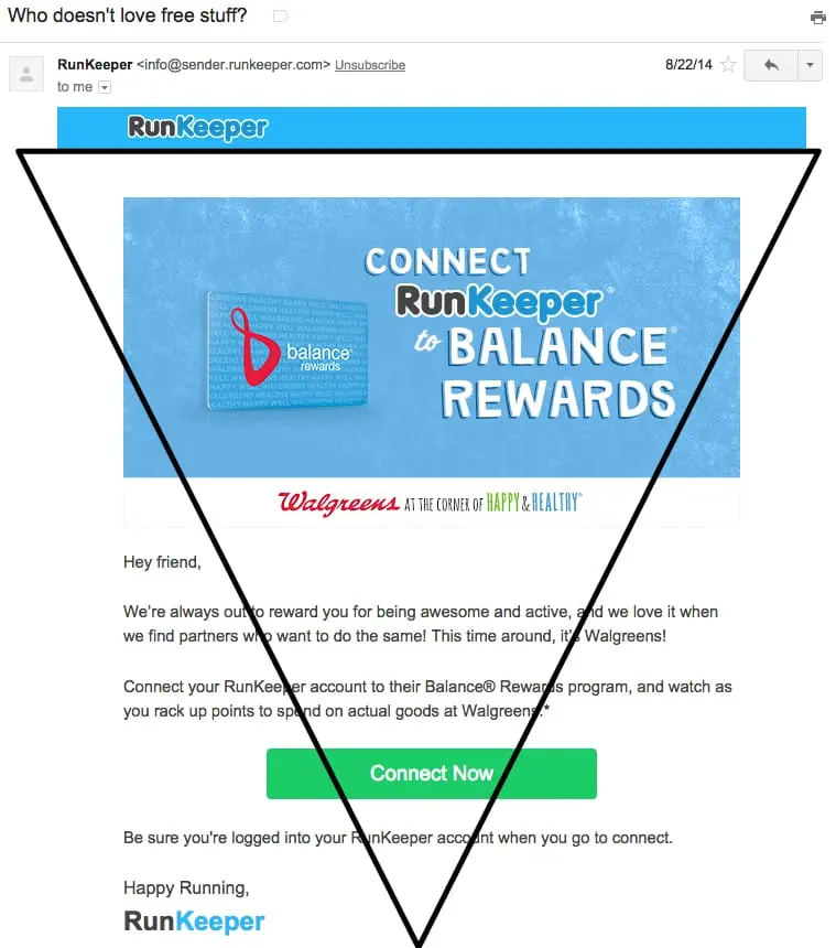 RunKeeper Email using inverted pyramid method