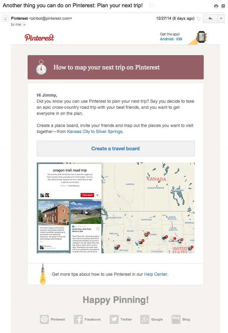 pinterest saas onboarding email example