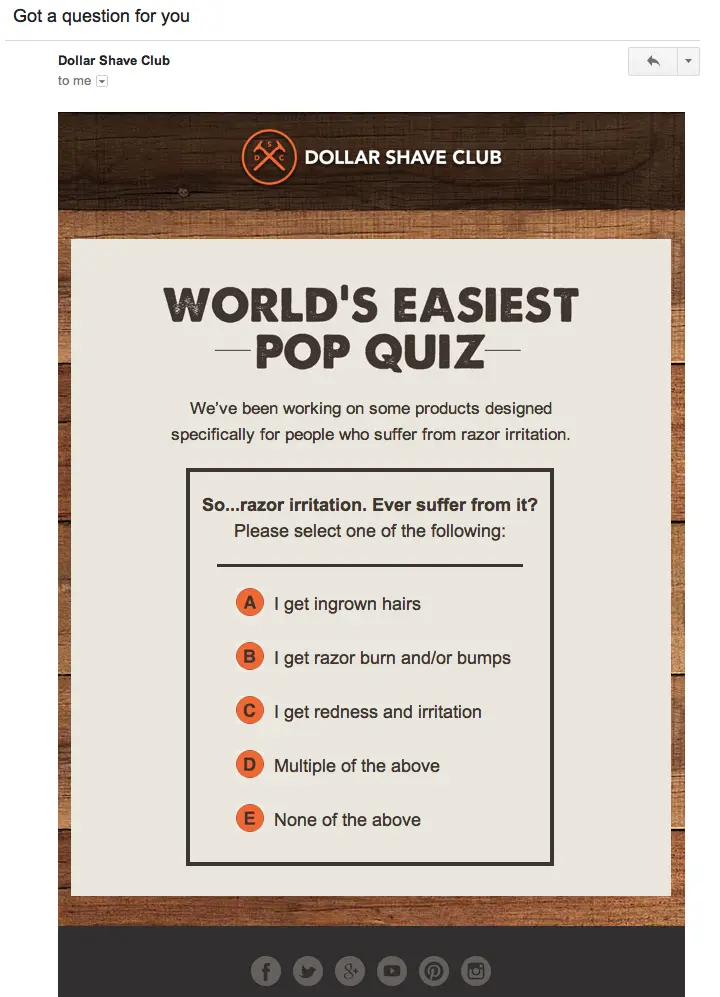 dollar shave club email survey customer feedback