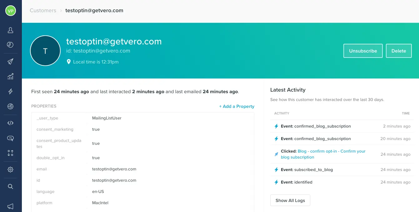 Double opt-in customer profile