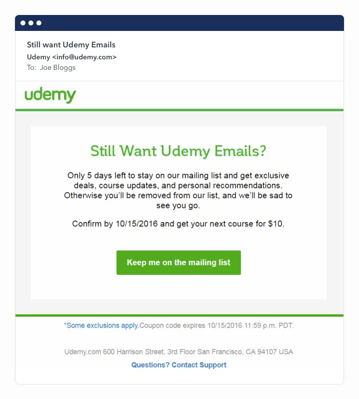 email deliverability udemy example