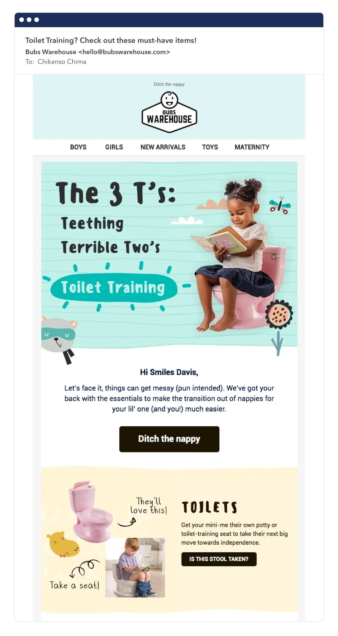 Bub's Warehouse email example