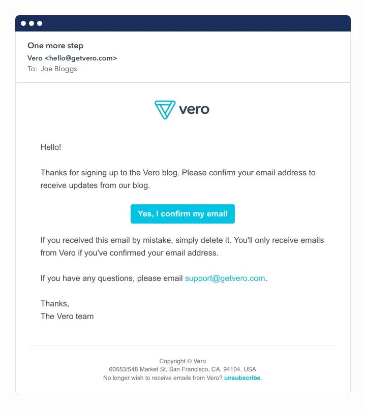 Vero double opt-in improve email reputation