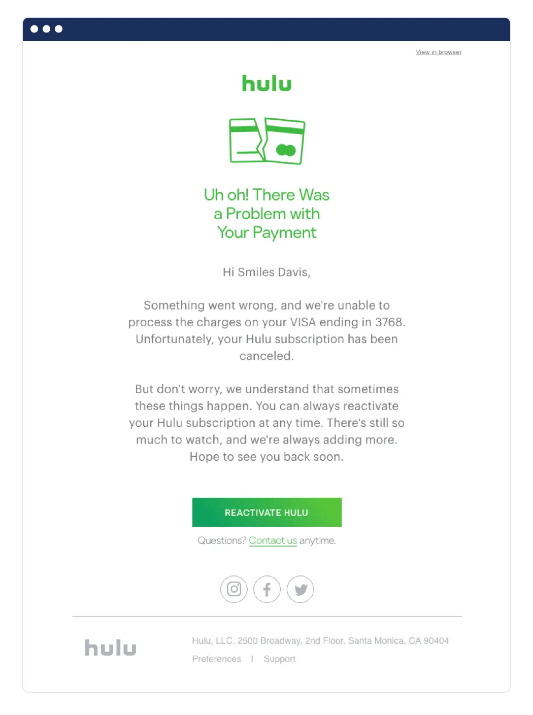 Hulu email example