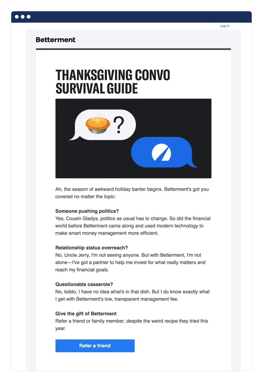 Betterment referral email example