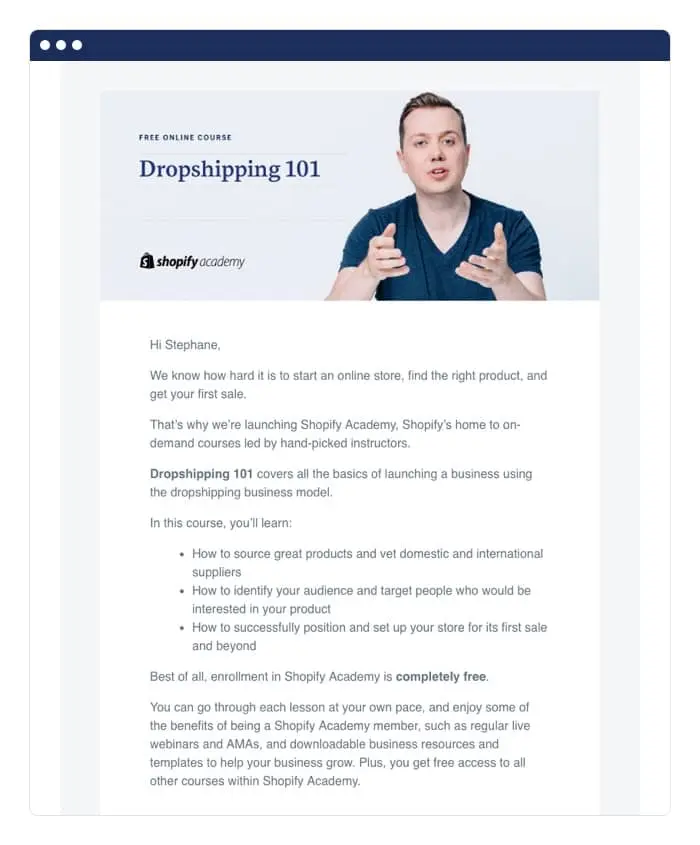 Shopify email example