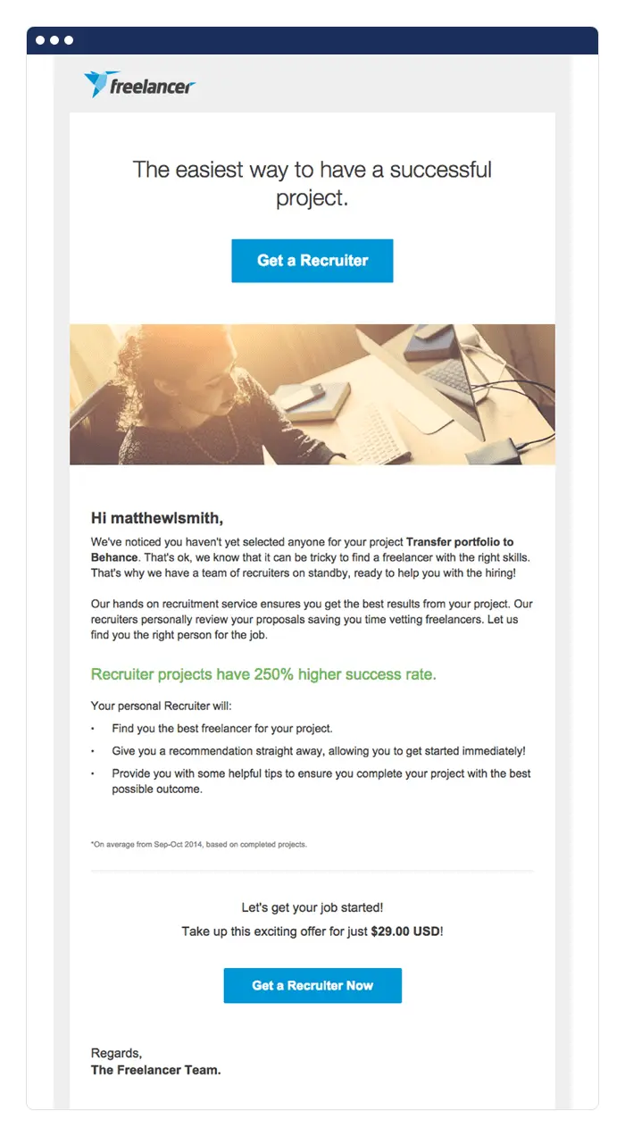 Freelancer retention marketing example