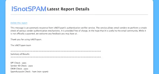Is Not Spam email testing example
