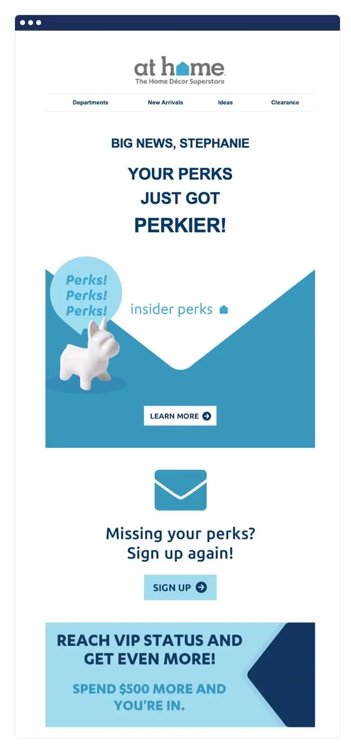 At Home reward email example