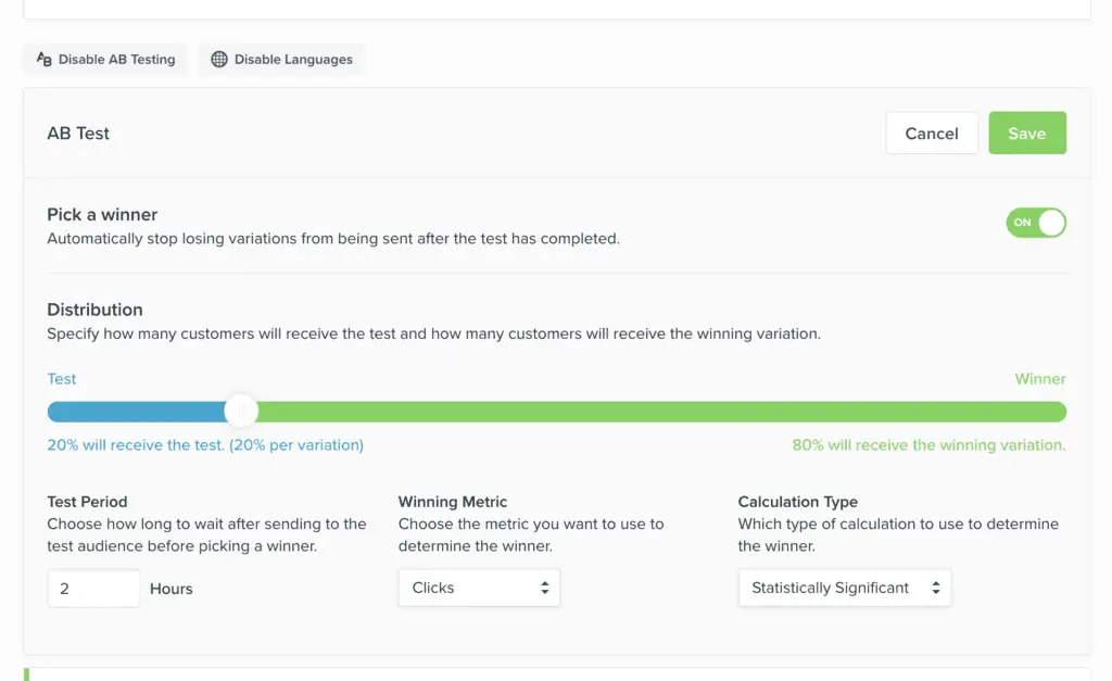 Vero A/B test pick a winner