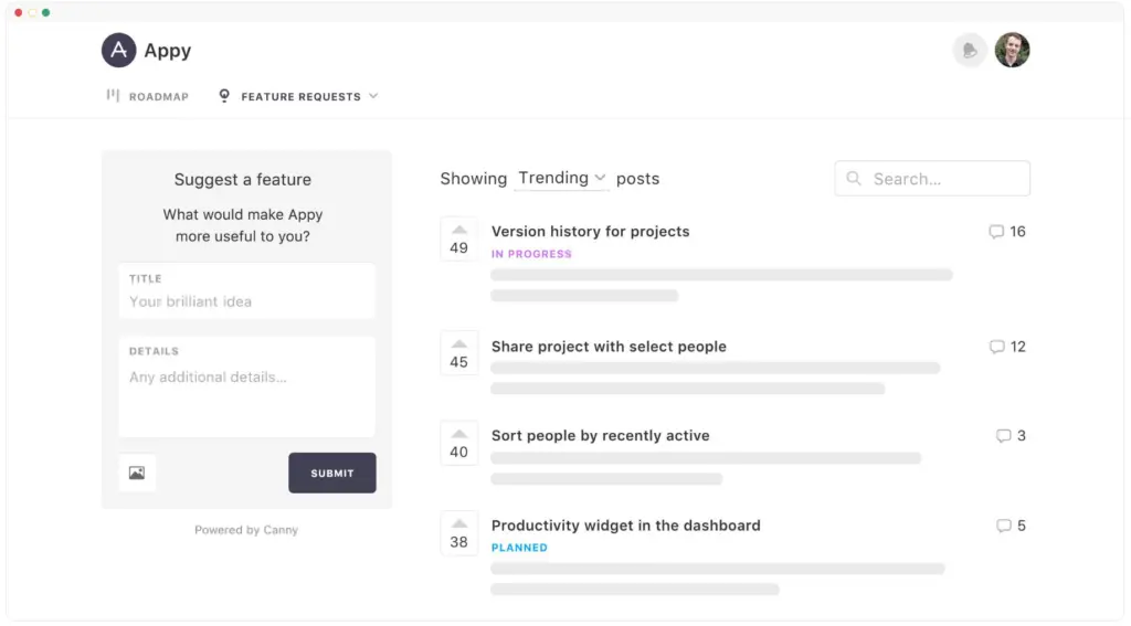 Feature request tracking software - Canny