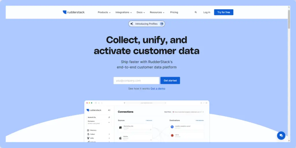 A screenshot of the Rudder homepage