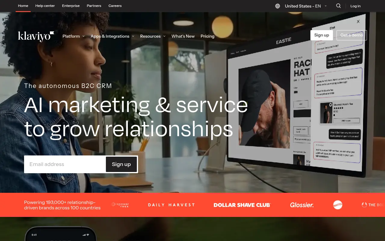 Klaviyo homepage